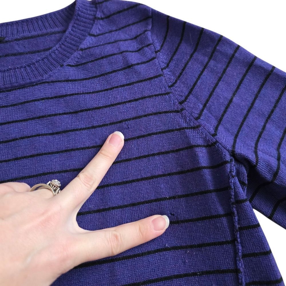 Eileen Fisher Purple Striped Knit Merino Wool Sweater S - Picture 2 of 6